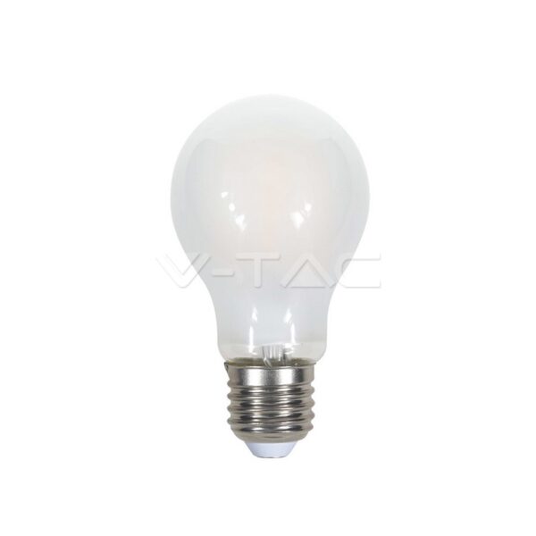 7W LED lemputė V-TAC E27 A60, Filamentinė, matinis stiklas, 2700K (šiltai balta).