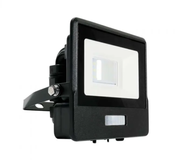10W LED prožektorius V-TAC, juodu korpusu, 3000K, su judesio davikliu
