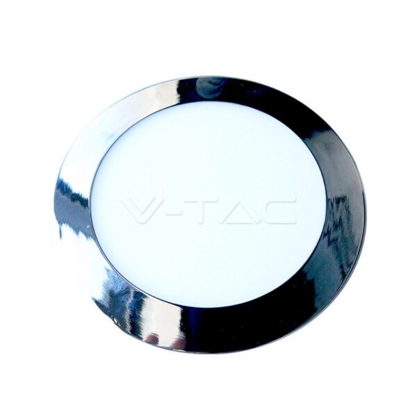 24W LED įmontuojama panelė V-TAC Slim, chromo spalvos, apvali, (3000K) šiltai balta