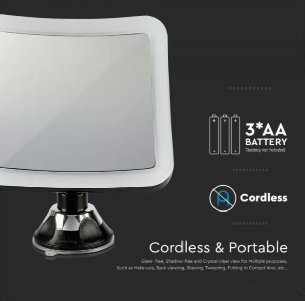 3W stalinis LED veidrodis V-TAC, 6400K, su baterijomis (parduodamos atskirai), su padidinamuoju stiklu, juodas - Image 4