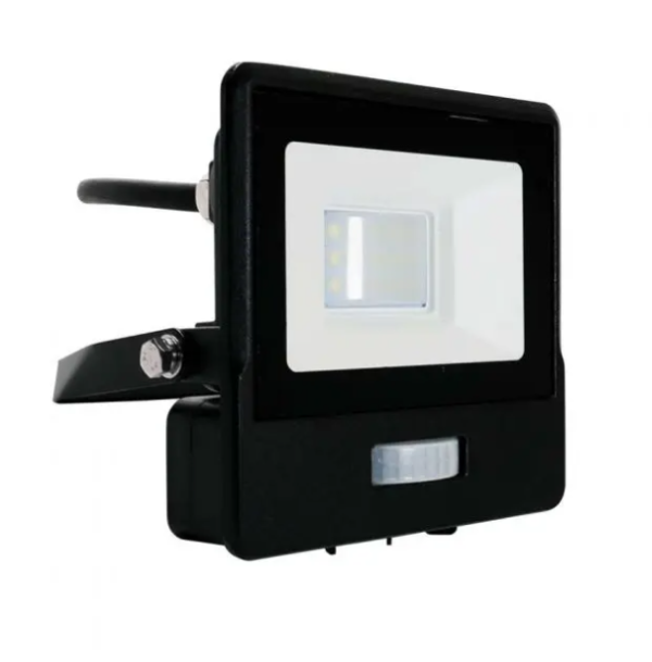 10W LED prožektorius V-TAC, juodu korpusu, 6500K, su judesio davikliu