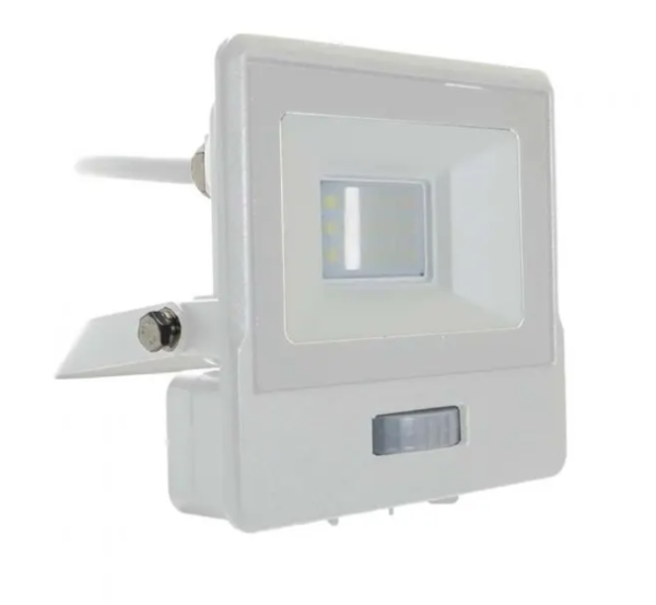 10W LED prožektorius V-TAC, baltu korpusu, 6500K, su judesio davikliu