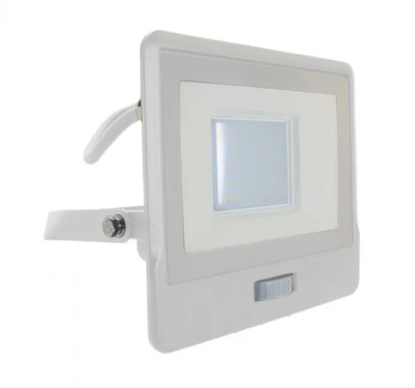 30W LED prožektorius V-TAC, baltu korpusu, 4000K, su judesio davikliu