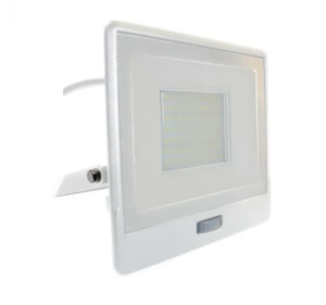 50W LED prožektorius V-TAC, baltu korpusu, 6500K, su judesio davikliu