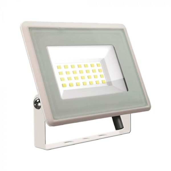 20W LED prožektorius, baltu korpusu, 6400K, su maitinimo šaltiniu