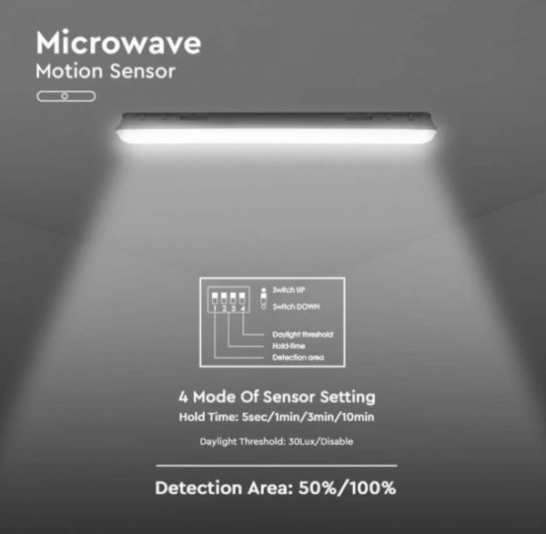 48W LED T8 šviestuvas, 150cm, baltas, 6400K, su judesio davikliu - Image 3