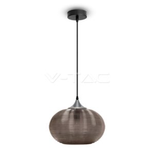Pakabinamas LED lemputės laikiklis E27, Ф350mm, deimanto formos skaidrus juodas stiklas