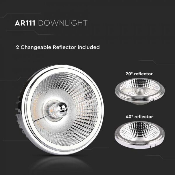 20W LED lemputė, AR111, 6400K, keičiamas reflektorius 40°/20° - Image 2