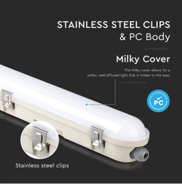 48W LED šviestuvas T8, 150cm, baltas, 4000K, IP65 - Image 3