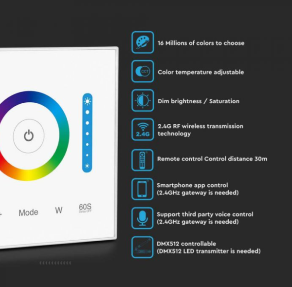 LED juostos sieninis valdiklis, skirtas RGB/RGBW/RGB+CCT LED juostai - Image 3