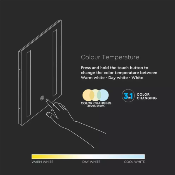 Veidrodis su apšvietimu V-TAC, 37W, IP44, reguliuojama šviesos temperatūra - Image 3