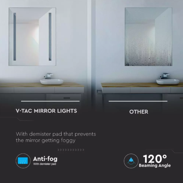 Veidrodis su apšvietimu V-TAC, 37W, IP44, reguliuojama šviesos temperatūra - Image 4