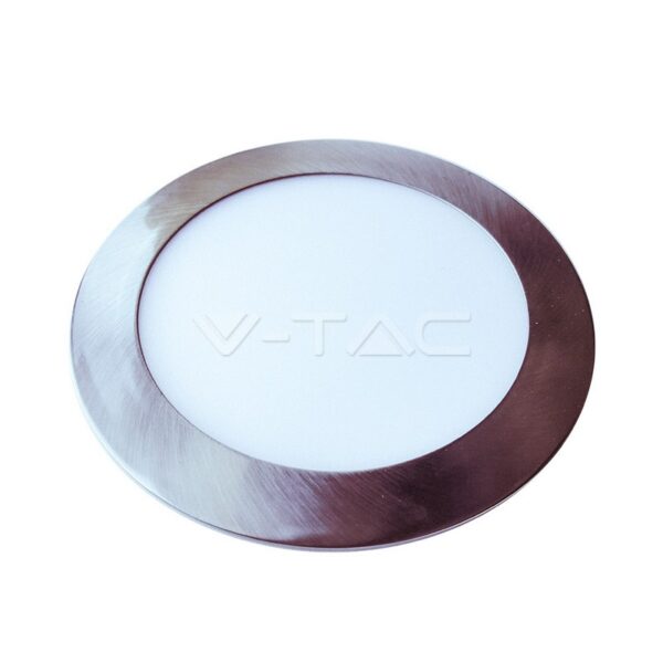 24W LED įmontuojama panelė V-TAC Slim, satino / nikelio spalvos, apvali, (4000K) natūraliai balta