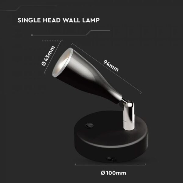 4,5W LED sieninis šviestuvas su jungikliu, juodas, 4000K - Image 2