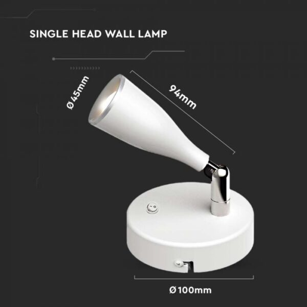 4,5W LED sieninis šviestuvas su jungikliu, baltas, 4000K - Image 2