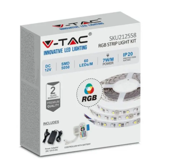 7W/m LED juosta, 60 LED/m, RGB, EU jungiklis, 5 metrų (nekarpoma) - Image 2