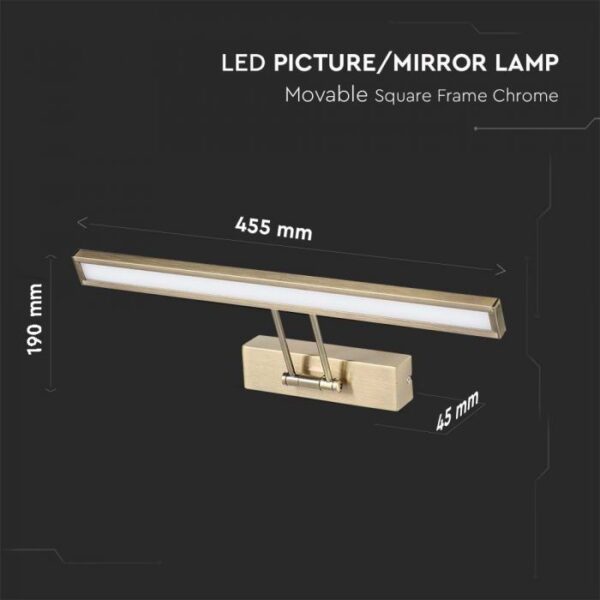 9W LED paveikslų/veidrodžio šviestuvas, aukso sp., 4000K - Image 2