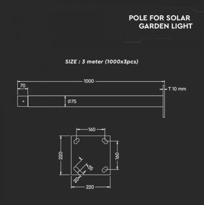3m atrama V-TAC sodo šviestuvams LED35006, LED35007, LED35008 ir LED35009, juoda - Image 2