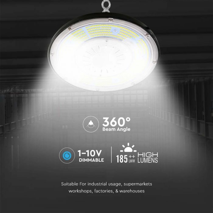 200W LED UFO sandėlio šviestuvas, juodas, 6500K, dimeriuojamas - Image 2