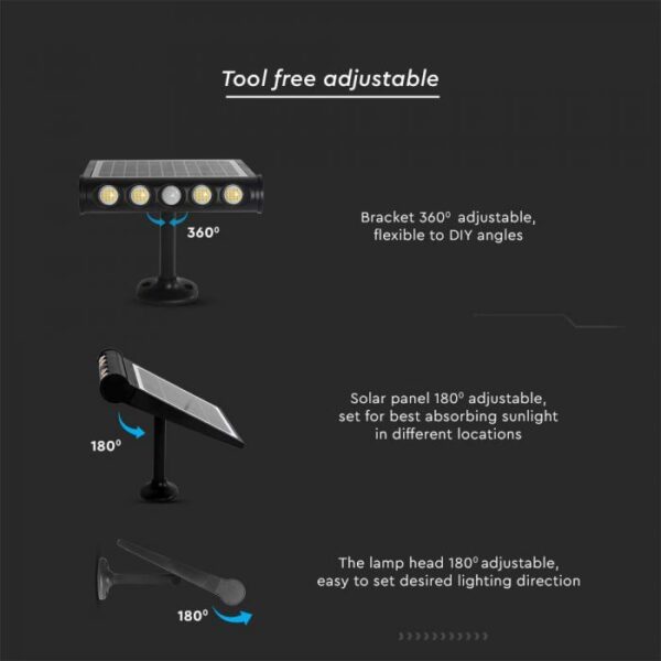 8W LED universalus šviestuvas, su saulės baterija ir judesio davikliu, juodas, 4000K - Image 5