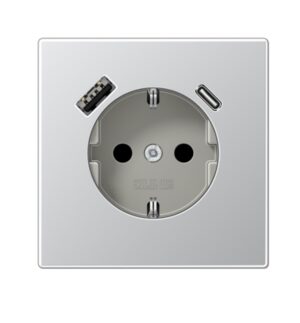 Kištukinis lizdas su A ir C tipo USB jungtimis, padidinta kontaktų apsauga, aliuminio sp.