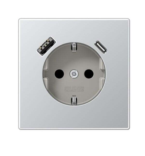 Kištukinis lizdas su A ir C tipo USB jungtimis, padidinta kontaktų apsauga, aliuminio sp.