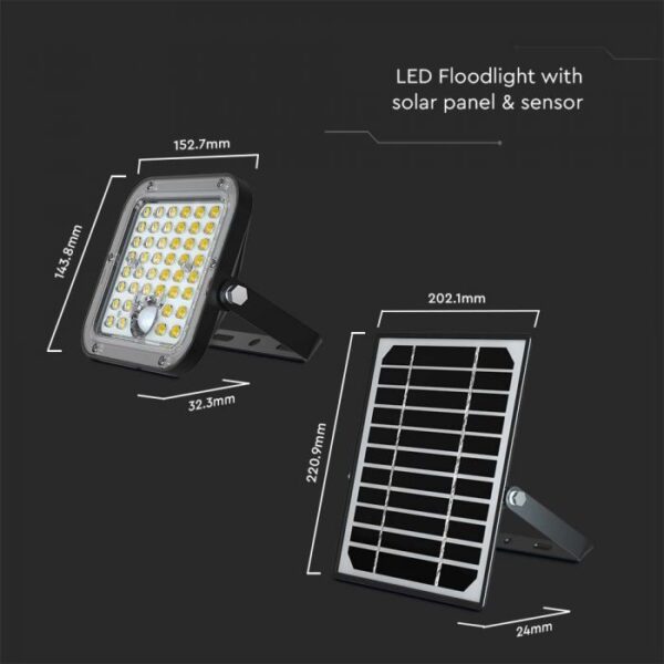 10W LED prožektorius su saulės baterija, juodas, 6400K, su judesio davikliu - Image 3