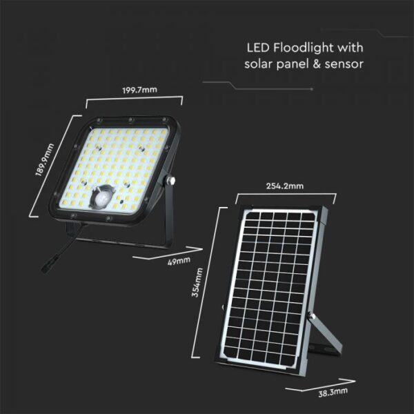 30W LED prožektorius su saulės baterija, juodas, 6400K, su judesio davikliu - Image 3