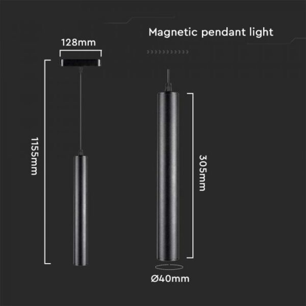 15W LED pakabinamas šviestuvas į magnetinius bėgelius, juodas, 3000K - Image 3