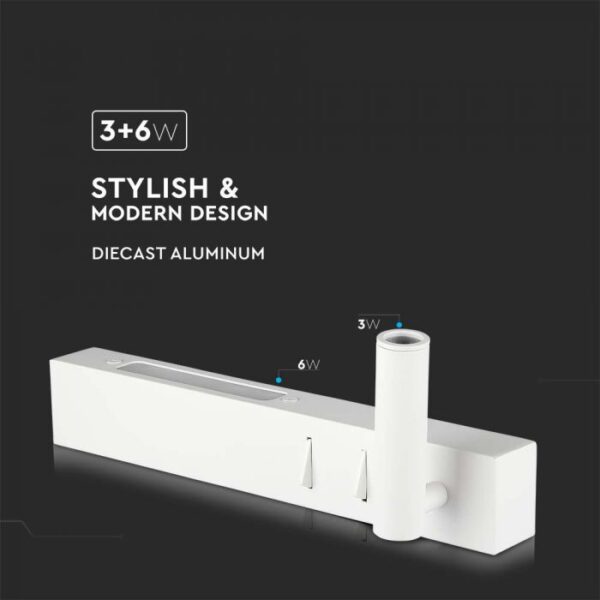 9W LED sieninis šviestuvas, baltas, 3000K - Image 4
