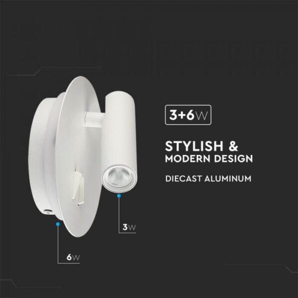 9W LED sieninis šviestuvas, baltas, 3000K - Image 3