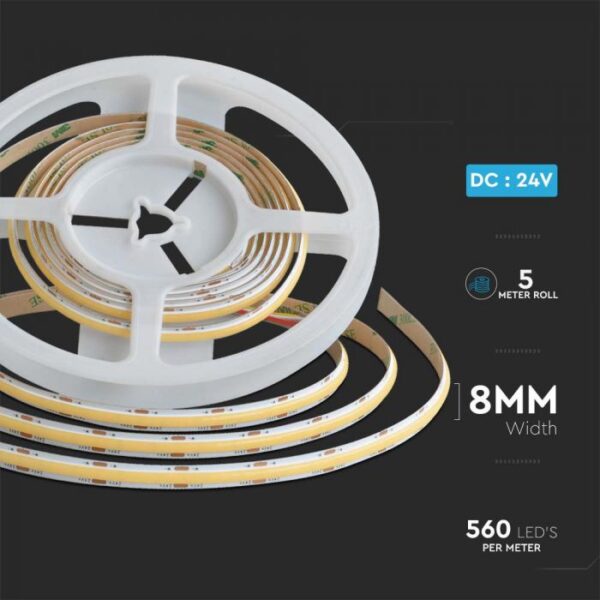 18W/m COB LED juosta, 560LED/m, 24V, 2700/4000/6500K, 5 metrų ritė - Image 4