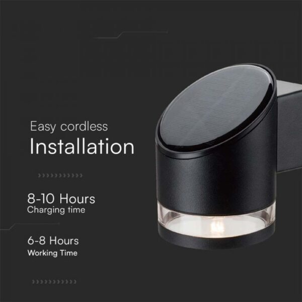 1W LED sieninis lauko šviestuvas su saulės baterija, juodas, 3000K, IP54 - Image 4