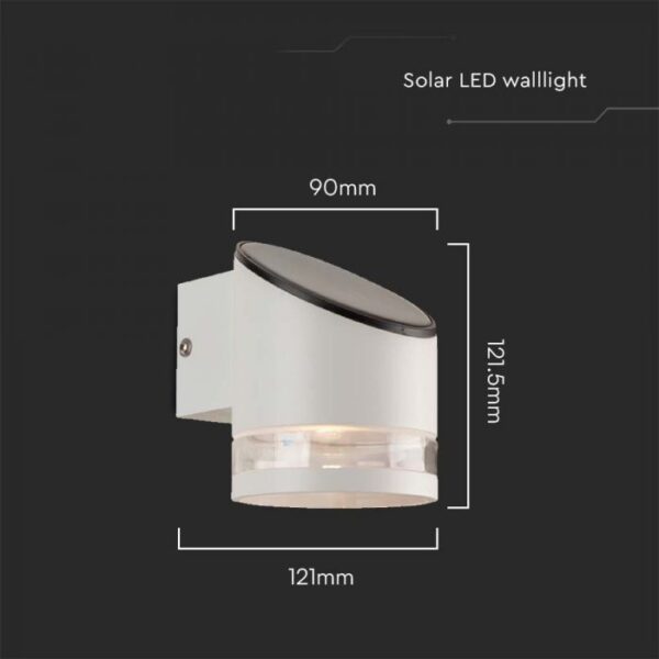 1W LED sieninis lauko šviestuvas su saulės baterija, baltas, 3000K, IP54 - Image 3