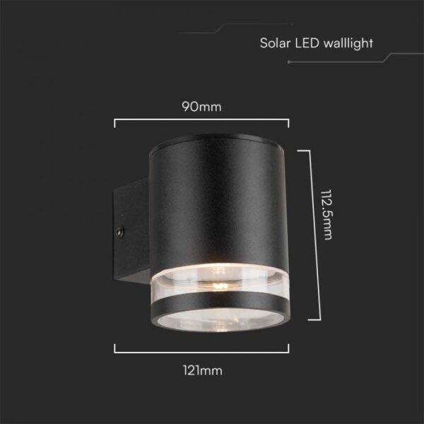 1W LED sieninis lauko šviestuvas su saulės baterija ir judesio davikliu, juodas, 3000K, IP54 - Image 6