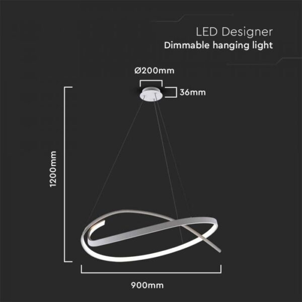 48W LED pakabinamas šviestuvas, baltas, 3000K, dimeriuojamas - Image 3