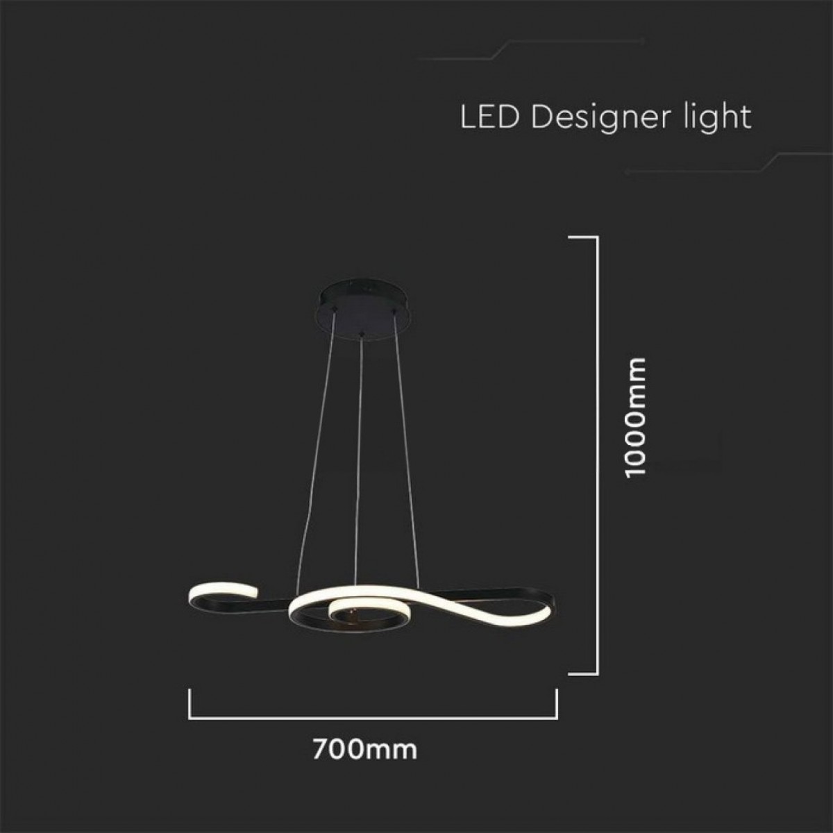 18W LED pakabinamas šviestuvas, juodas, 3000K - Image 3