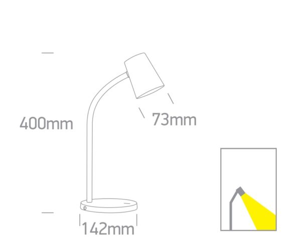 5W LED stalo šviestuvas, baltas, 3000K, dimeriuojamas