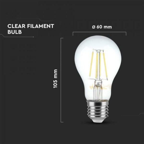 4W LED filamentinė lemputė, A60, E27, 6500K - Image 2