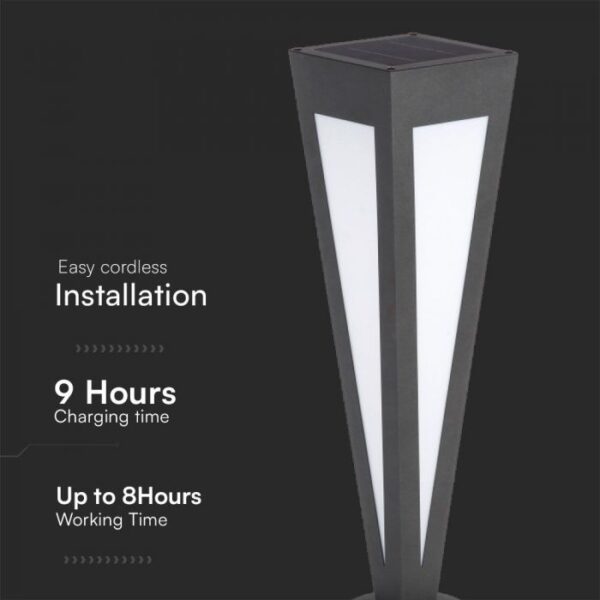 2W LED įkraunamas lauko šviestuvas su saulės baterija, juodas, 3000K, IP65 - Image 4