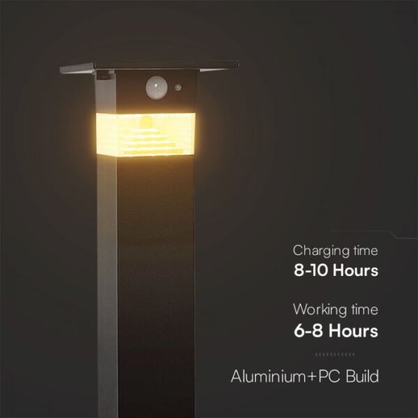 3W LED įkraunamas lauko šviestuvas su saulės baterija ir judesio davikliu, juodas, 3000K, IP54 - Image 4