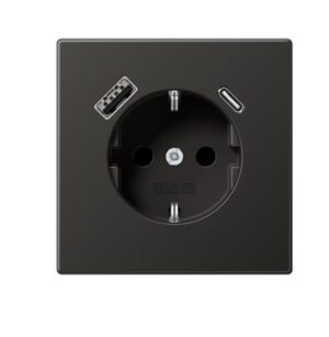 Kištukinis lizdas su A ir C tipo USB jungtimis, padidinta kontaktų apsauga, antracito sp.