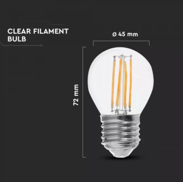 6W LED lemputė V-TAC, E27, G45, 2700K, filamentinė, 130lm/W, skaidriu stiklu - Image 2