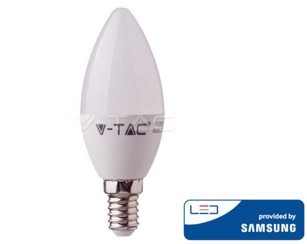 5.5W LED lemputė V-TAC, žvakės formos, E14, termoplastikas, 3000K (šiltai balta), SAMSUNG LED chip