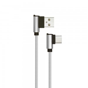1m type-c USB laidas, sidabrinis, pintas audinys