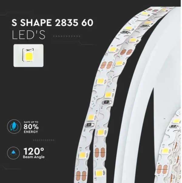 5W/m LED juosta, 60LED/m, S formos, 3000K, 5 metrų ritė - Image 2