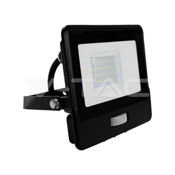 20W LED prožektorius V-TAC, juodas, 4000K, su PIR judesio davikliu