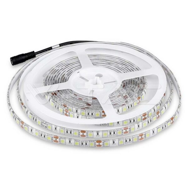 7W/m LED juosta, 60LED/m, IP65, RGB, 5m ritė. Komplektuojama su 60W maitinimo šaltiniu ir LED valdikliu.