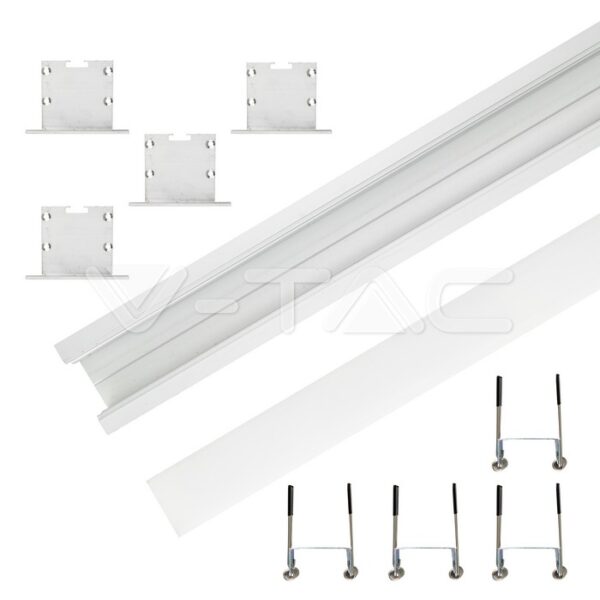 LED įleidžiamas profilis, baltas, 2m, su dangteliu ir montavimo priedais - Image 2