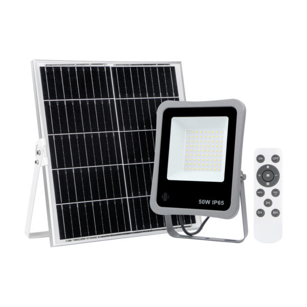 50W LED prožektorius su saulės baterija BARES, pilkas, 4000K